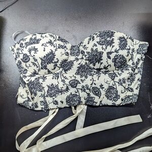 Shein Black and Cream Floral Bustier